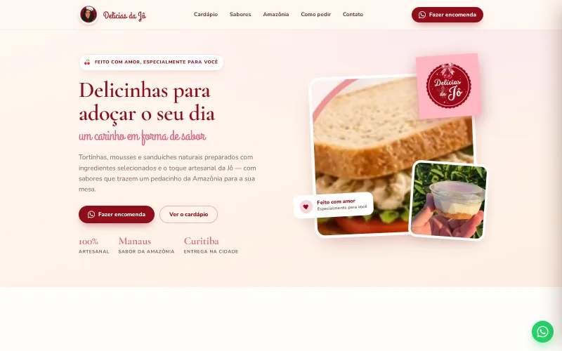 Prévia do site Delícias da Jô, landing page comercial para confeitaria local