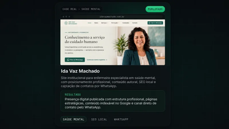 Prévia do site institucional Ida Vaz Machado, projeto para enfermeira especialista em saúde mental